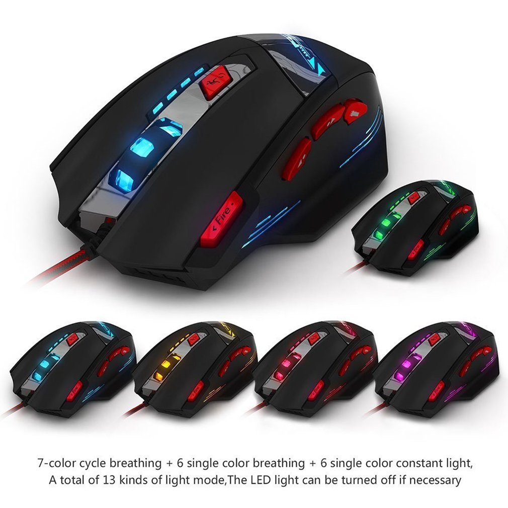 Gaming Mouse, Zelotes 9200 DPI Wired PC Gaming Mice, 8 Buttons Ergonomic Grips, 13 LED Mode and Weight Tuning Set for Windows Mac Macbook Linux - Black