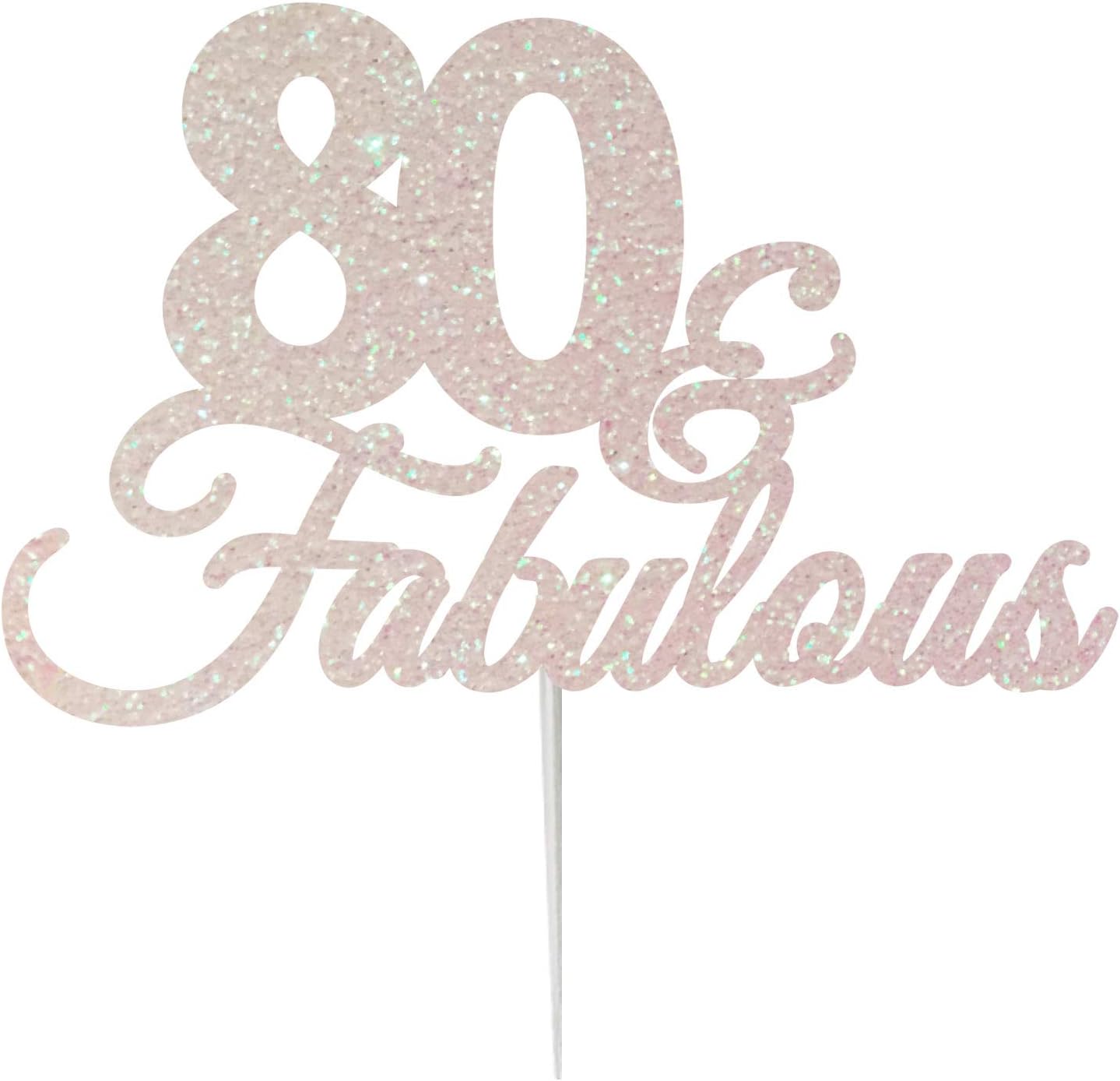 LissieLou 80 & Fabulous Birthday Cake Topper Decoration Glitter Card, Made in the UK - White