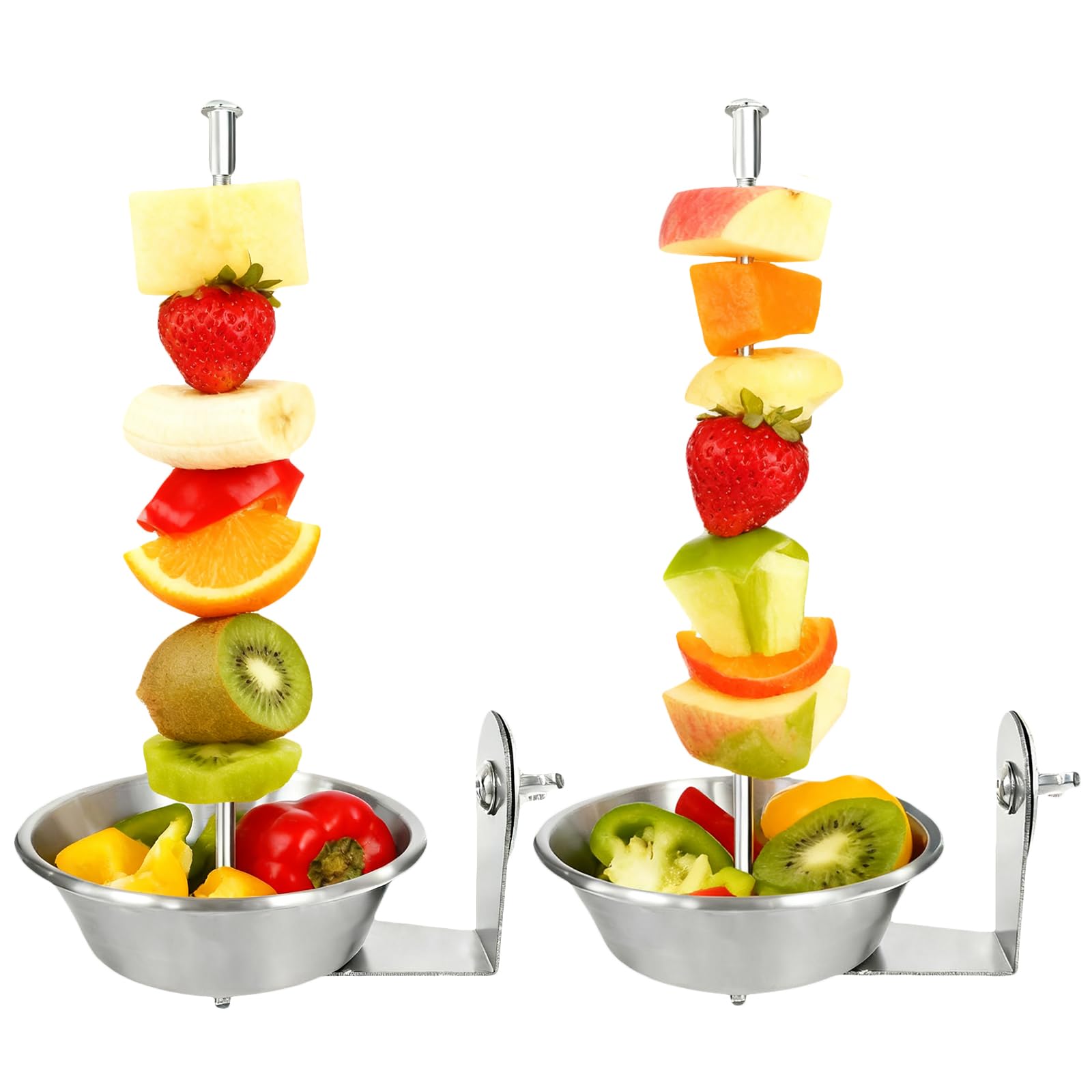 Photo 1 of 2 Pcs Bird Cage Feeder for Vegetable & Fruit, Parrot Fruit Holder with Dish Bowl Design to Keep Clean, No Mess Bird Food Veggies Skewer for Parakeets, Cockatiels, Lovebirds, Budgies, Conures