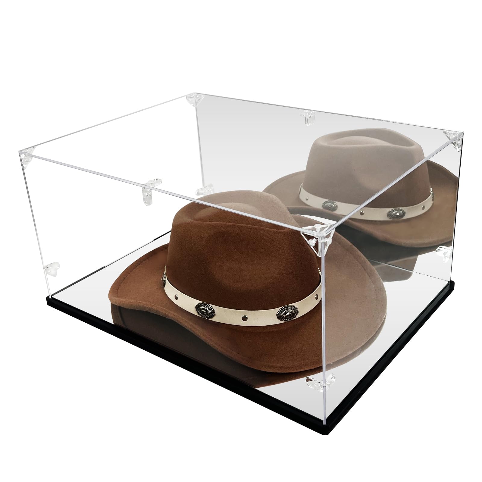 Photo 1 of **Missing  ASSEMBLY PIECES**Cowboy Hat Display Case & Protector Box - Dual Mirror - 3mm Clear Premium Acrylic, Dust & UV Proof - Fits Most Hats (16.1" L x 11.8" W x 7.9" H)