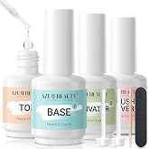 AzureBeauty Dip Powder Liquid Set 15ml/0.5oz, 8 Pcs | Dipping Powder Base Activator and Top Coat Brush Saver Nail File Necessary Tools for Dip Powder Nail Kit No Nail Lamp Needed