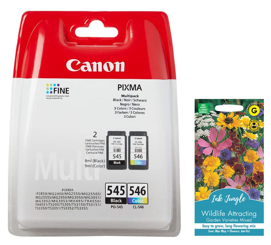 Ink Jungle PG545 Black CL546 Colour Original Ink Cartridge For Canon PIXMA MG2450 MG2455 MG2550 MG2555 iP2850 iP2855 MG2950 MG2950S MG2955 MX495 MG2900 MG3051 MG3052 MG3053 MG2550S MG3050 & FlowerPack