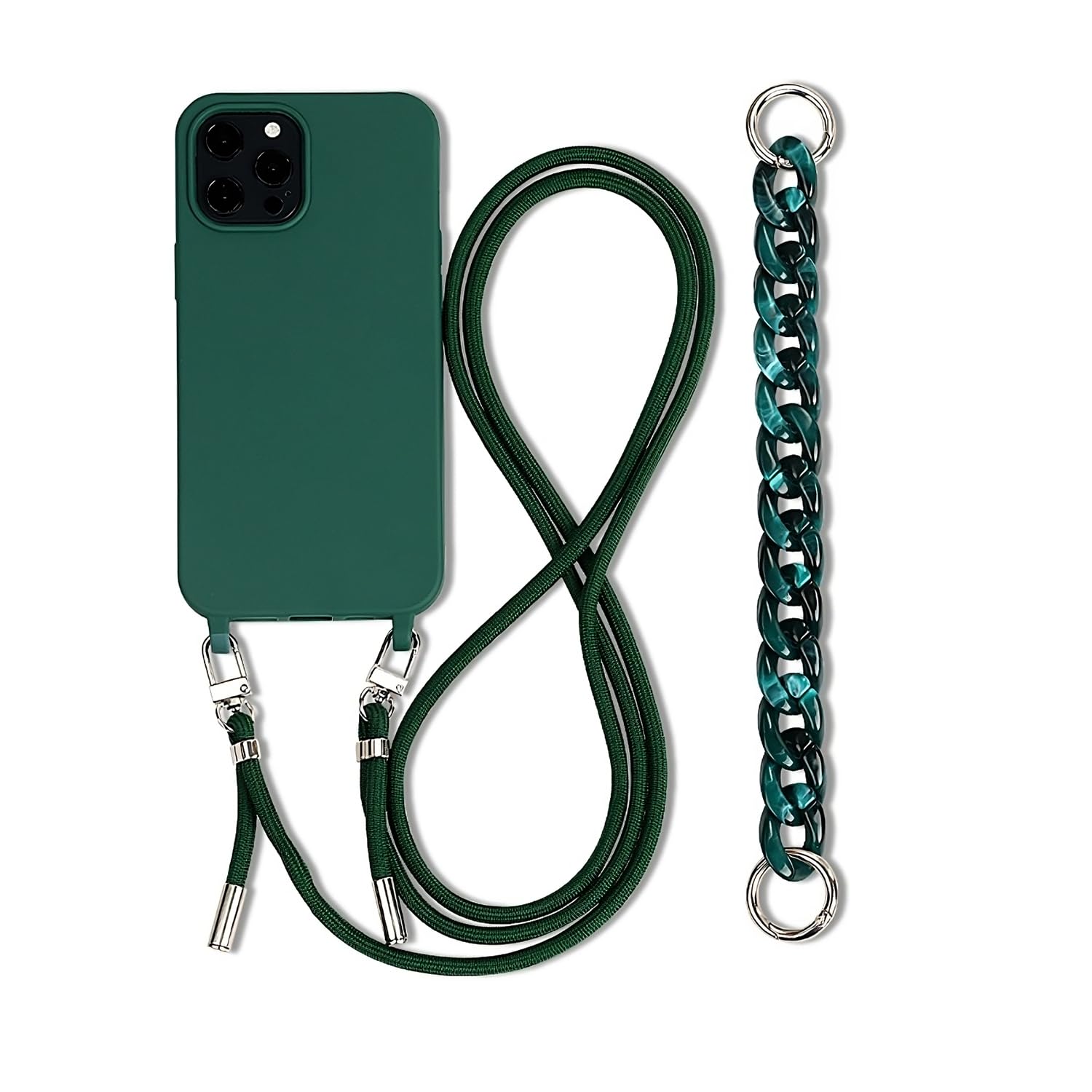 Galful Necklace Cord Case Compatible with iPhone 15 Bracelet Lanyard Silicone Case with Necklace Slim Shockproof Adjustable Lanyard Case for iPhone 15 Dark Green