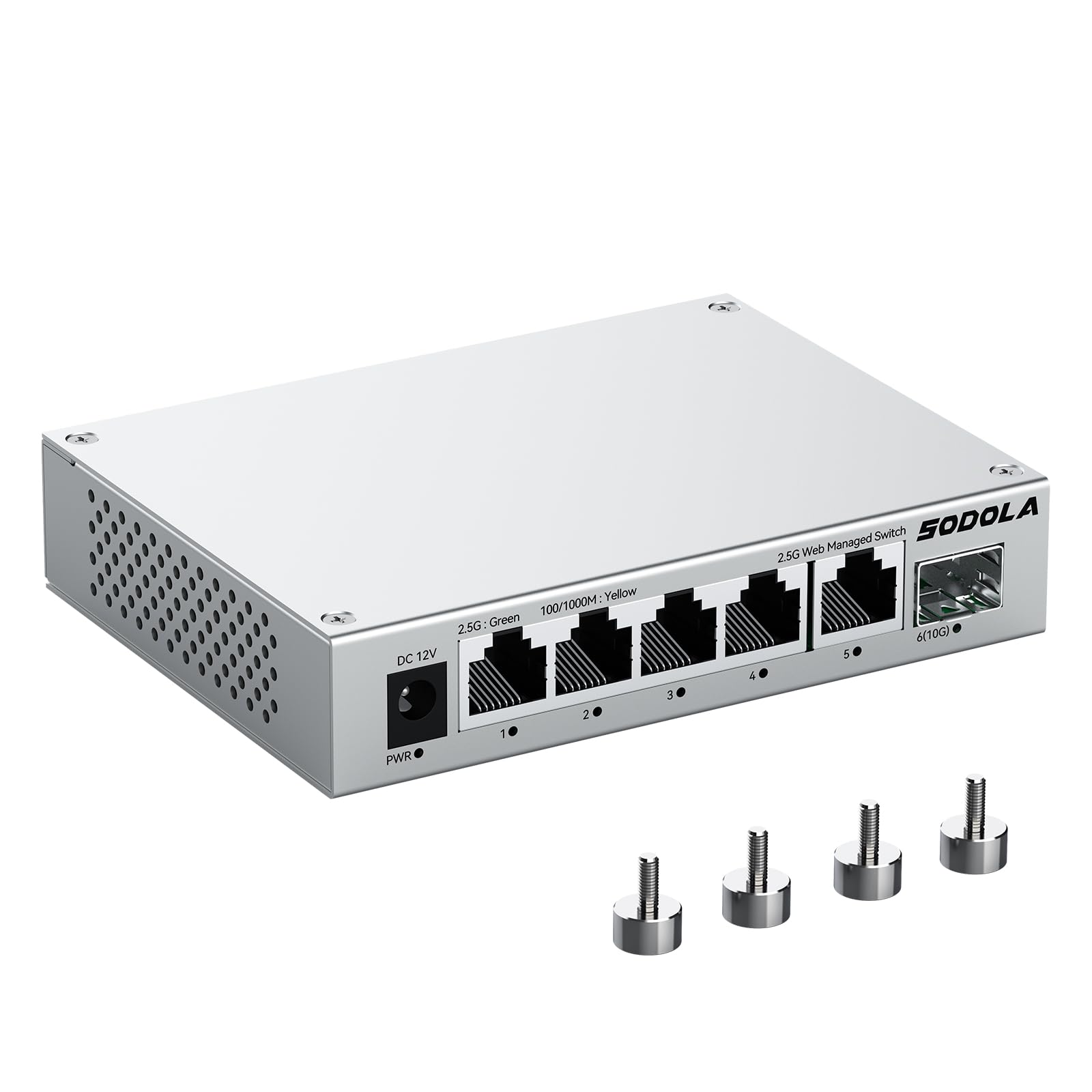 Photo 1 of SODOLA 5 Port 2.5Gb Switch Managed, 5X 2.5G Base-T Ports, 1x 10G SFP+,Aluminum Alloy Cooling & Magnetic Mounting - LACP/QoS/VLAN/IGMP Web 2.5G Network Switch for Homelab