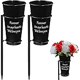 Metal Cemetery Vase Flower Holder with Spikes in Ground Grave Vases for Gravesite Gravestone Memorial Grave Markers Cemetery Decorations (2Pcs, Black)