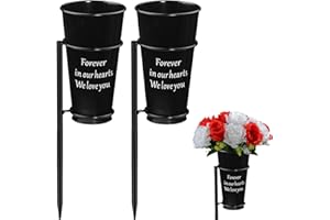 XONOR Metal Cemetery Vase Flower Holder with Spikes in Ground Grave Vases for Gravesite Gravestone Memorial Grave Markers Cemetery Decorations (2, Black)