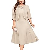 ZOMVA Plus Size Mother of The Bride Groom Dresses for Curvy Women 2 Piece Wedding Guest Dress with Jacket Tea Length