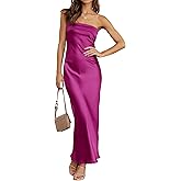 MEROKEETY Women's Cocktail Dresses Summer 2026 Satin Strapless Tube Bodycon Backless Wedding Guest Formal Party Maxi Dress
