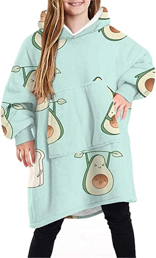 DYWLQ Children Hooded Blanket,Avocado Fluffy Sweatshirt with Big Pocket