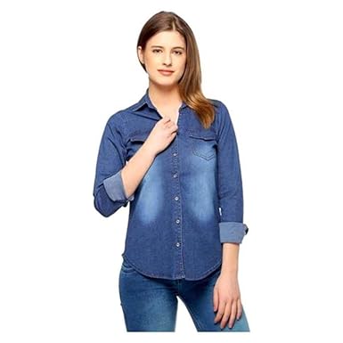 Buy Dimpy Garments Buynewtrend Dark Denim Shirt For Women Girls At