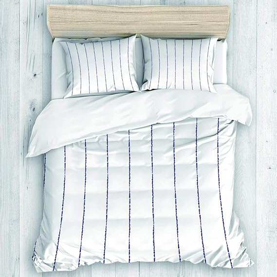 DECISAIYA Bedding Duvet Cover 3 Piece Sets，Blue Pinstripe