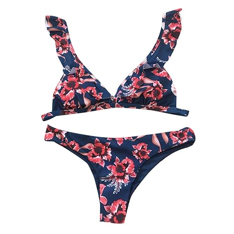 Frauen Blumendruck Bikini Set Schwimmen Badeanzüge Badeanzug Badeanzug Damen Sommer Bademode Bikini Set Neckholder Badeanzüge