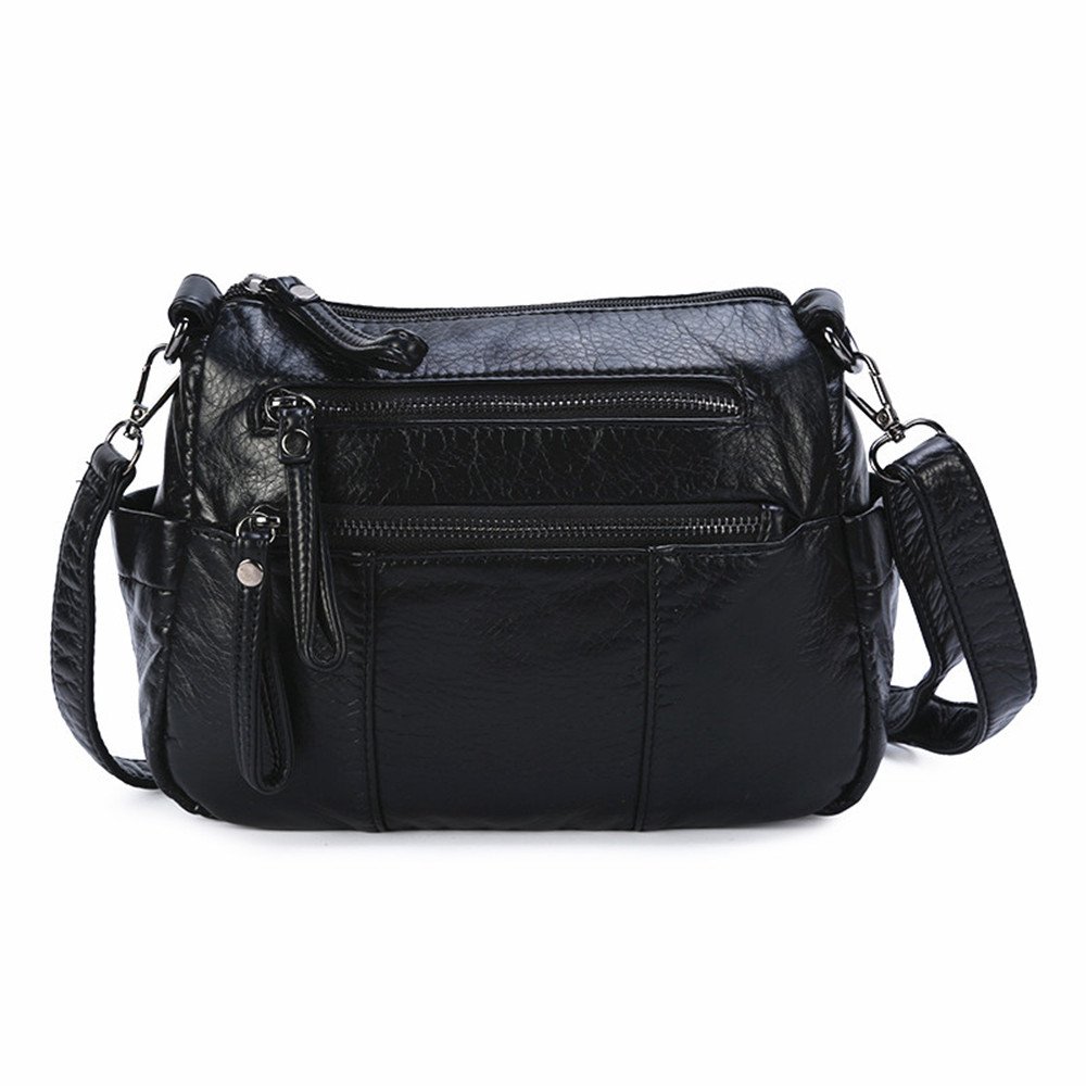Borse a tracolla da donna in pelle Borse a tracolla casual lavato in PU per ragazze-Nero-4