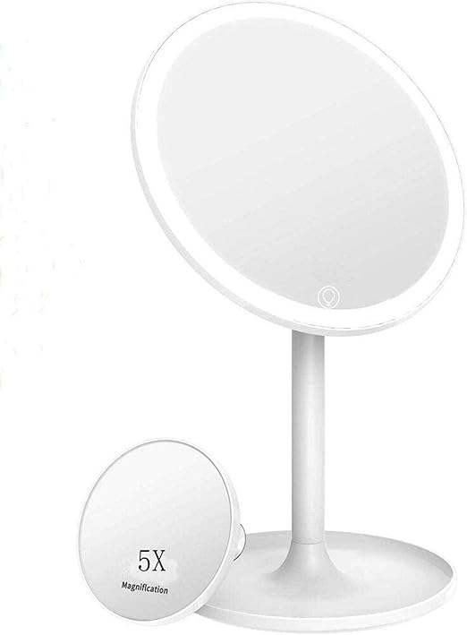 Makeup Mirror Xoolover Led Lighted Vanity Mirror Countertop Cosmetic Mirror With Fan Super Clarity 180 Rotation Touch Switch Battery And Usb Powered 5x Magnification Small Mirror Amazon Ca Home Kitchen