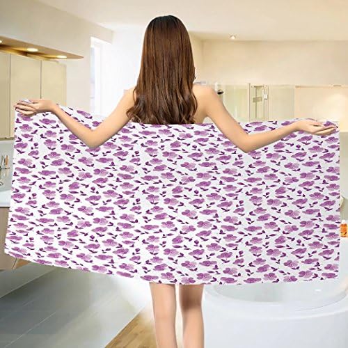 Flower Bath towel Floral Pattern Romantic Spring Valentines Day Wedding Anniversary Theme Artwork Cotton Beach Towel Violet White （55"x28"）