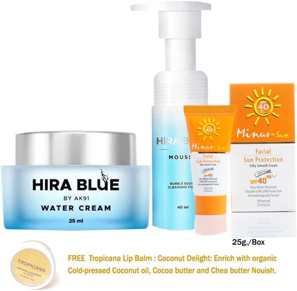 SET HIRA BLUE DAY & NIGHT WATER CREAM + MOUSSE CLEANSING FACE BEAUTY REPAIR PROTECT WHITENING LIGHTENING SUNSCREEN [GET FREE TOMATO FACIAL MASK]