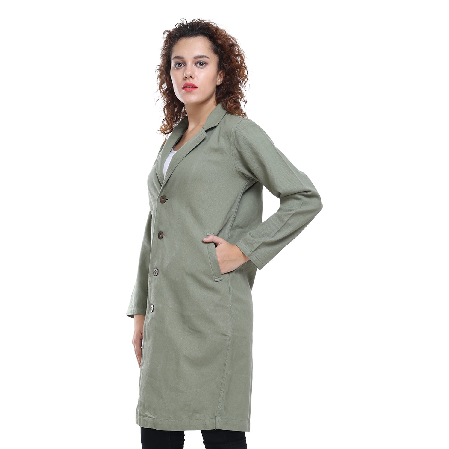 mansicollections olive green long coat for women