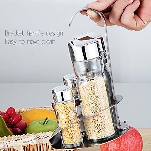 Olive Oil and Vinegar Bottle Set of 5- Glass Cruet Set Includes Small Salt/Pepper Shakers with Stainless Steel Rack , Olive Oil Dispenser Carafe Decanter for Restaurants,Kitchen - Thumbnail 2