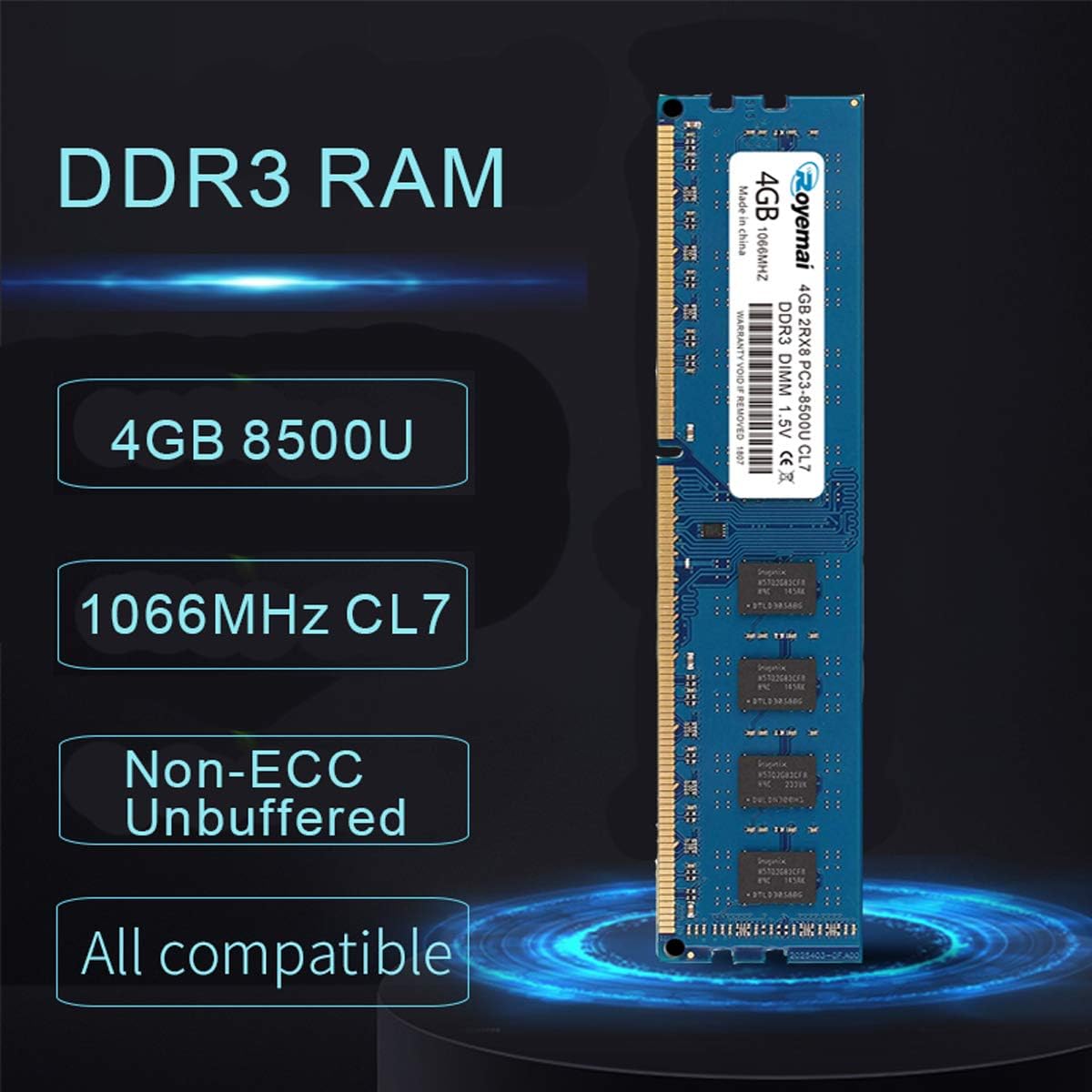 ROYEMAI 8GB Kit (2X4GB) DDR3 8500 RAM, DDR3 1066 PC3-8500U 4GB DDR3 2Rx8 240-pin Dimm CL7 1.5V Desktop RAM Memory Module - Image 3
