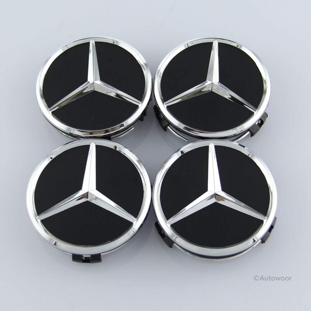 Autowoor Black Wheel Center Hub Caps Mercedes Benz,75mm/3 Inch Fit for Mercedes Benz All Models with (4 pcs)