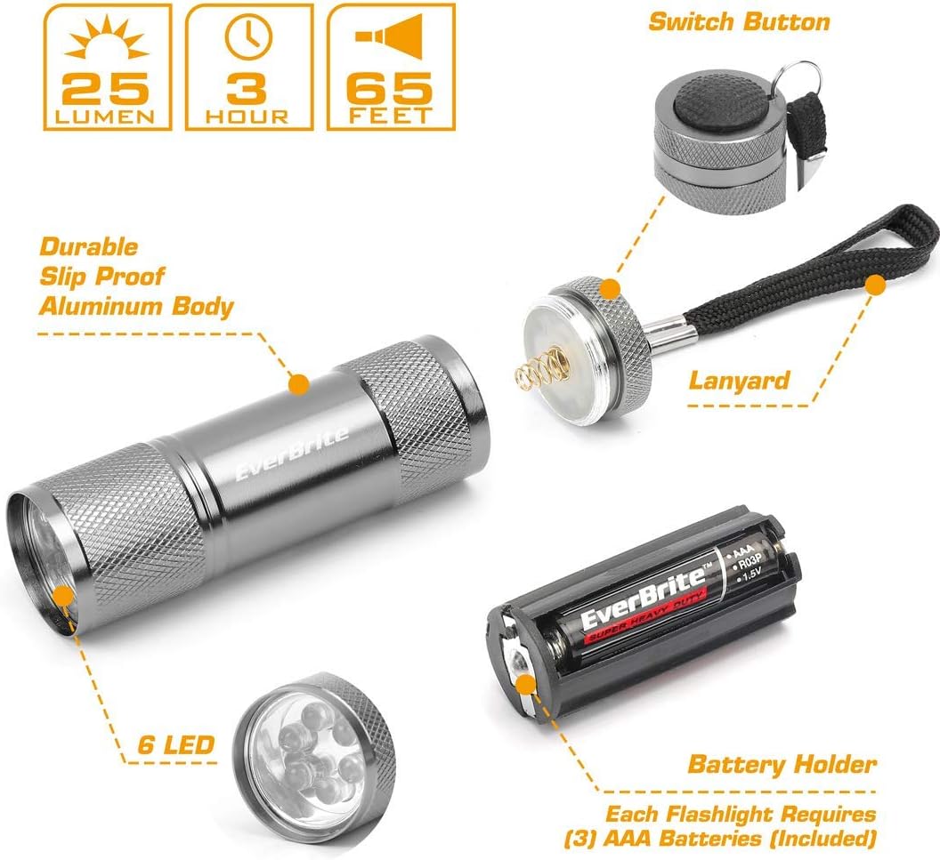 EverBrite 18-pack Mini LED Flashlight Set - Portable Flashlights Ideal for Hurricane Supplies Camping, Night Reading, Cycling, BBQ, Party, Backpacking - Includes Lanyard & 54 x AAA Batteries - - 