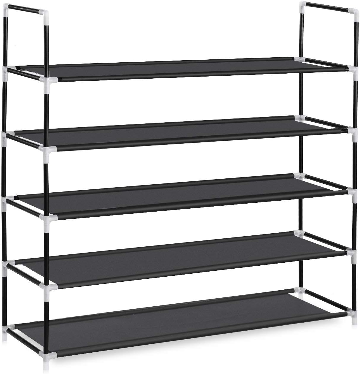 Herron Shoe Rack 5 Tier, Durable and Stable Shoe Organizer 25 Pairs Space Saving Shoe Tower Non-Woven Fabric Shoe Shelf (Black)