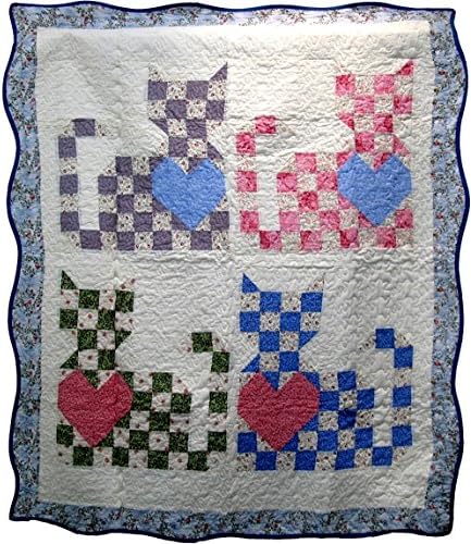 50" x 60"" Patchwork Calico Kitty Cat Wall Hanging/Lap Quilt