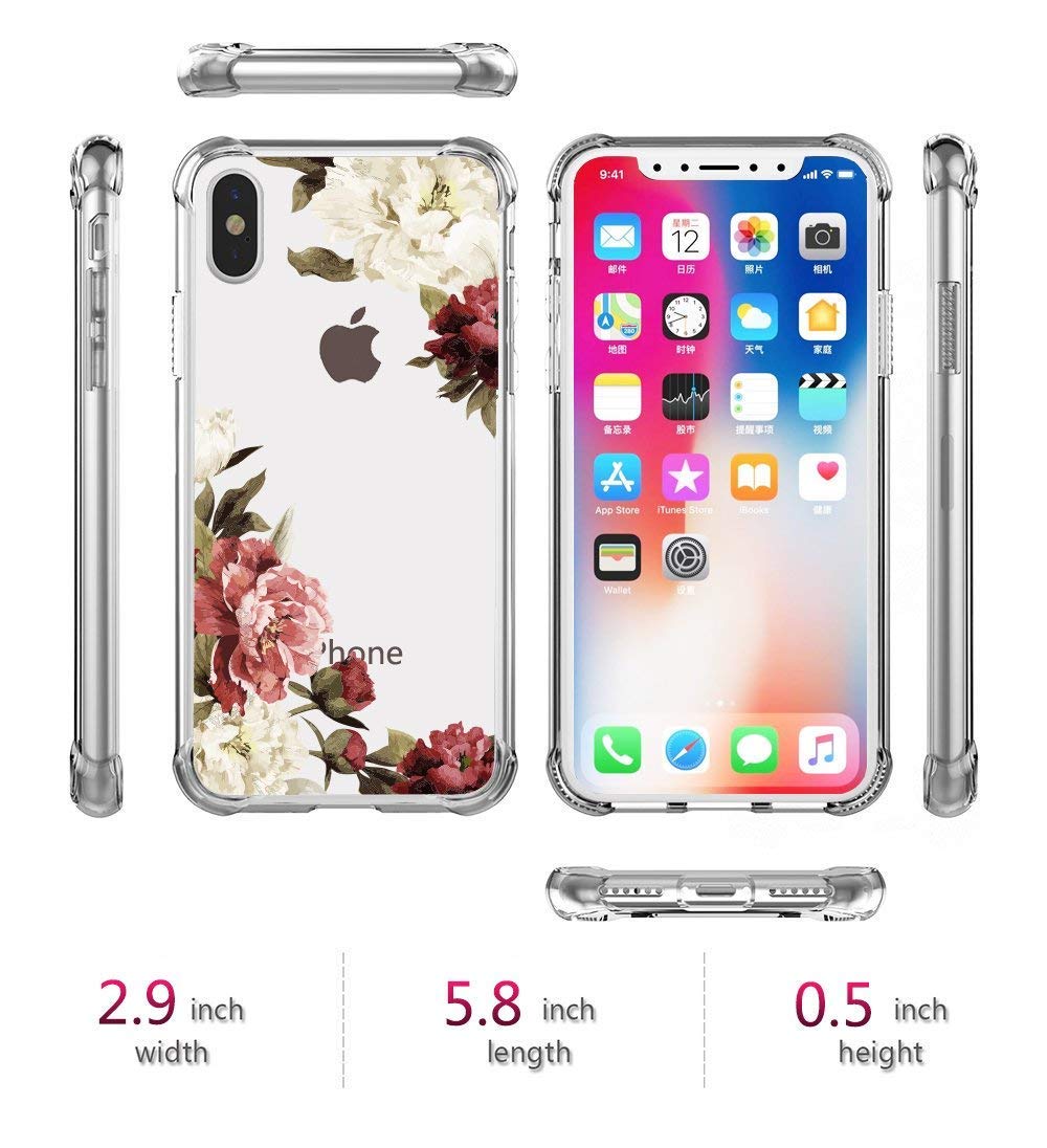 True Holiday iPhone XS Case iPhone X Case Clear Flower Pattern Soft Flexible Protective Case Shockproof Anti Scratch Ultra Thin TPU Silicone Cover for iPhone XS/X Case Rose Flower