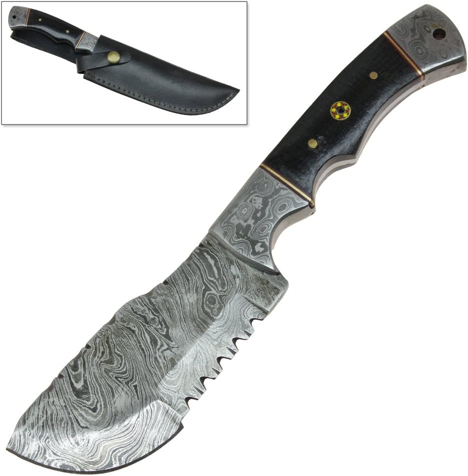 Rebel Wolf Damascus Steel Hunting Tool Knife With Long Tooth Saw Blade