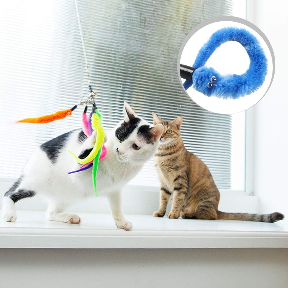 M JJYPET Cat Wand Toy Replacement Refill, 10 Packs Cat Worm Toy, Assorted Teaser Refills with Bell for Cat, Kitten : Pet Supplies
