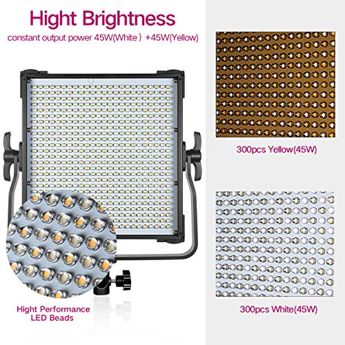 Bi-Color LED Video Lighting Kit Photography Panel 3000K-8000K 45W 19000 Lux TLCI 96 Dimmable for Studio YouTube Video Shooting Film Photo Twitch Live Stream Vlog Green Screen Lighting High Brightness
