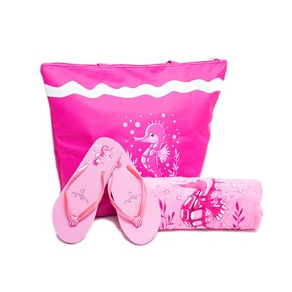 Airee Fairee Serviette De Plage Sac De Plage Femme Tongs Lot Motif De Hippocampe Foncé