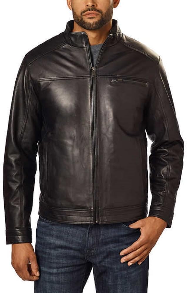 Men's Leather Jacket, Black XL - NEW