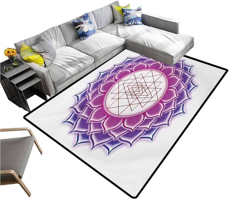 Lotus Living Room Floor Carpets Sacred Geometry Yantra with Triangle Figures Spiritual Illustration Washable Area Rug Fuchsia Purple (4'x5')