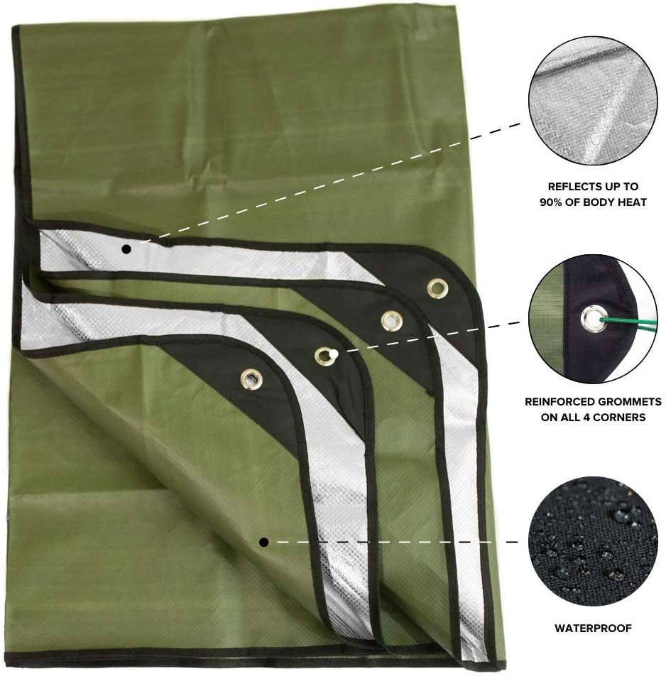 Arcturus Heavy Duty Survival Blanket – Insulated Thermal Reflective Tarp - 60" x 82". All-Weather, Reusable Emergency Blanket for Car or Camping (Olive Green) : Sports & Outdoors