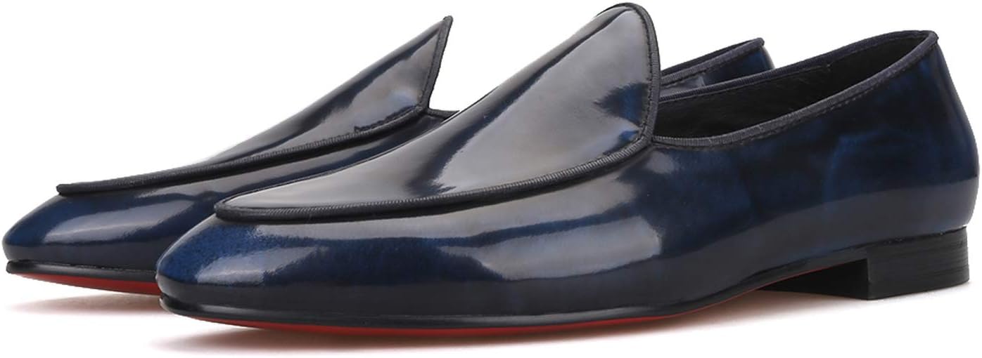 Merlutti Blue Patent Leather Dress Shoes Wedding Tuxedo Shoes Belgian Loafer Flat