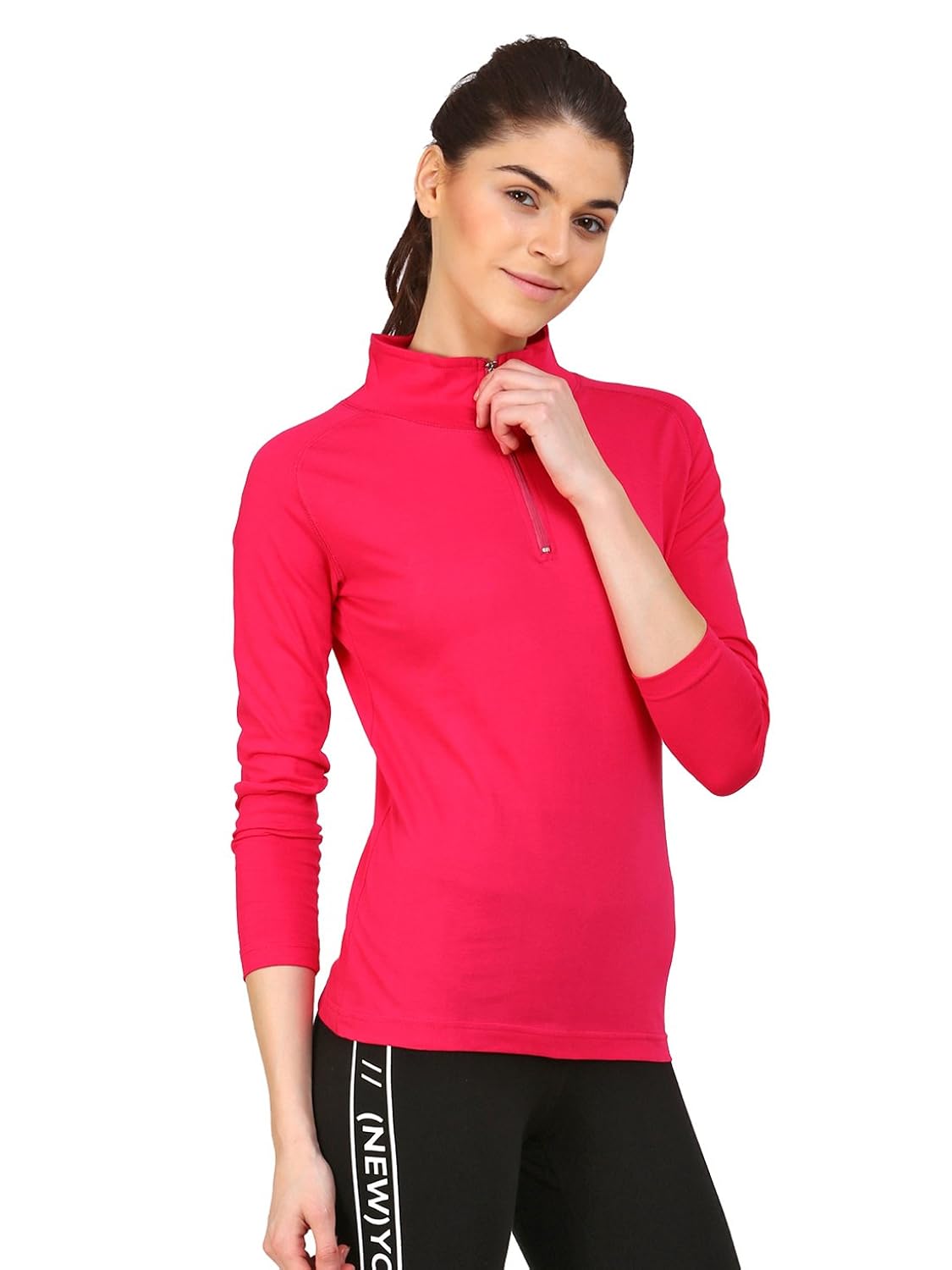 ap'pulse women's 1/4 zip hi neck tshirt