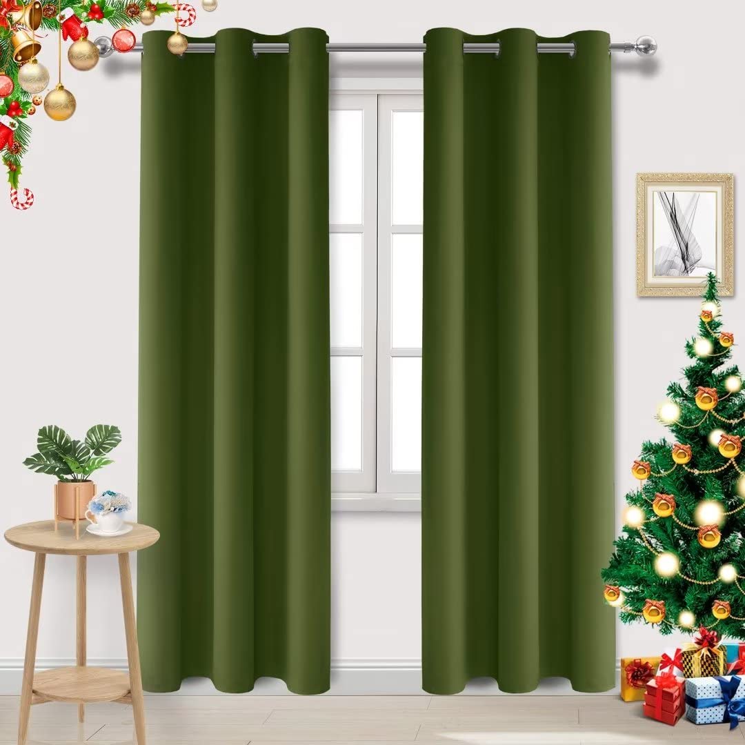 DWCN Green Curtains for Living Room & Bedroom - Blackout Thermal Eyelet Curtains 46 x 90 Inch 2 Panels