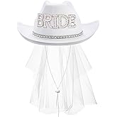 Frcctre Bride Cowboy Hat with Veil for Bachelorette Party, White Pearl Bride Cowgirl Hat for Wedding Bridal Shower Bachelorette Party Decoration Western Party Dress Up Accessories