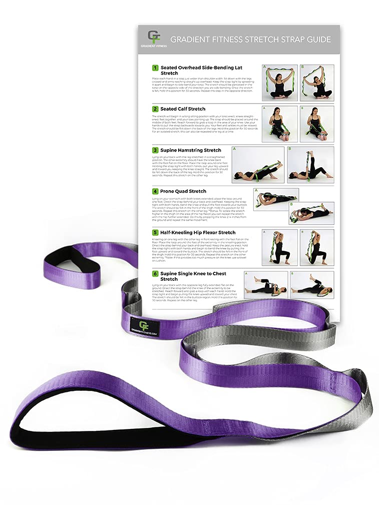 Gradient Fitness Stretching Strap, 1 Inch Strap Width, Neoprene Padded Handles (Purple)