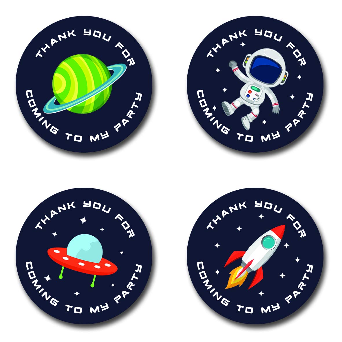 40mm Space & Rocket *Thank You For Coming To My Party* Round Stickers for Party Bags & Sweet Cones (48 x Stickers)