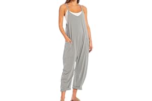 SeeLuNa Womens Casual Sleeveless Jumpsuits V-Neck Spaghetti Strap Wide Leg Romper Overalls Jumpsuit with Pockets