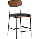 Powell Harvey Black and Brown Metal Counter Stool with Rich Wooden Accents and Faux Leather Upholstered Seat