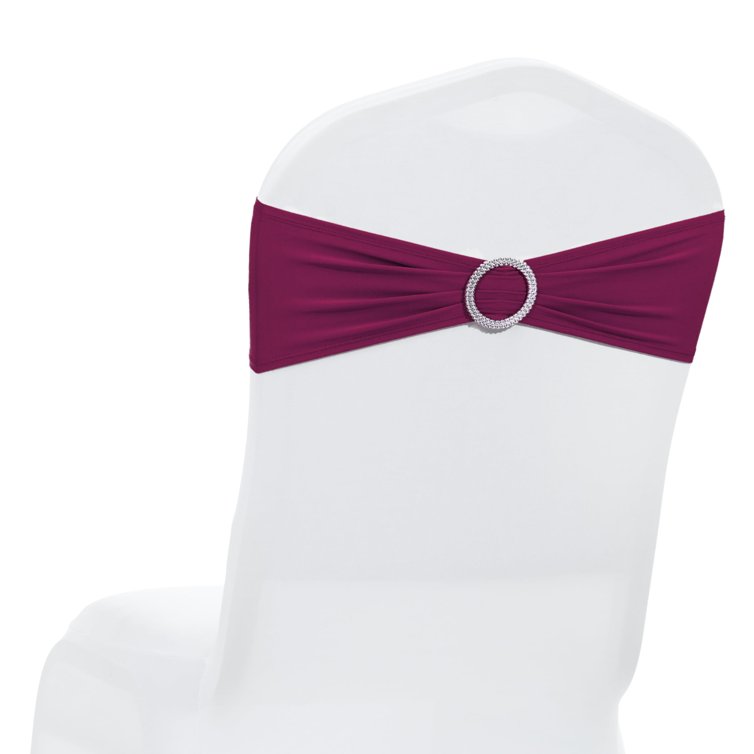 MDS Pack of 25 Spandex Chair Sashes Bow sash Elastic Chair Bands Ties with Buckle for Wedding and Events Decoration Spandex Slider Sashes Bow - Eggplant