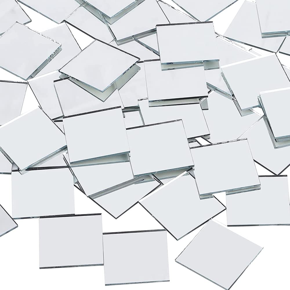 SSyang Square Mosaic Mirrors, Pack of 200 Silver Glass Mirror Tiles, 10 x 10 mm, Peel and Stick, Modern, DIY Projects, Wall Decoration