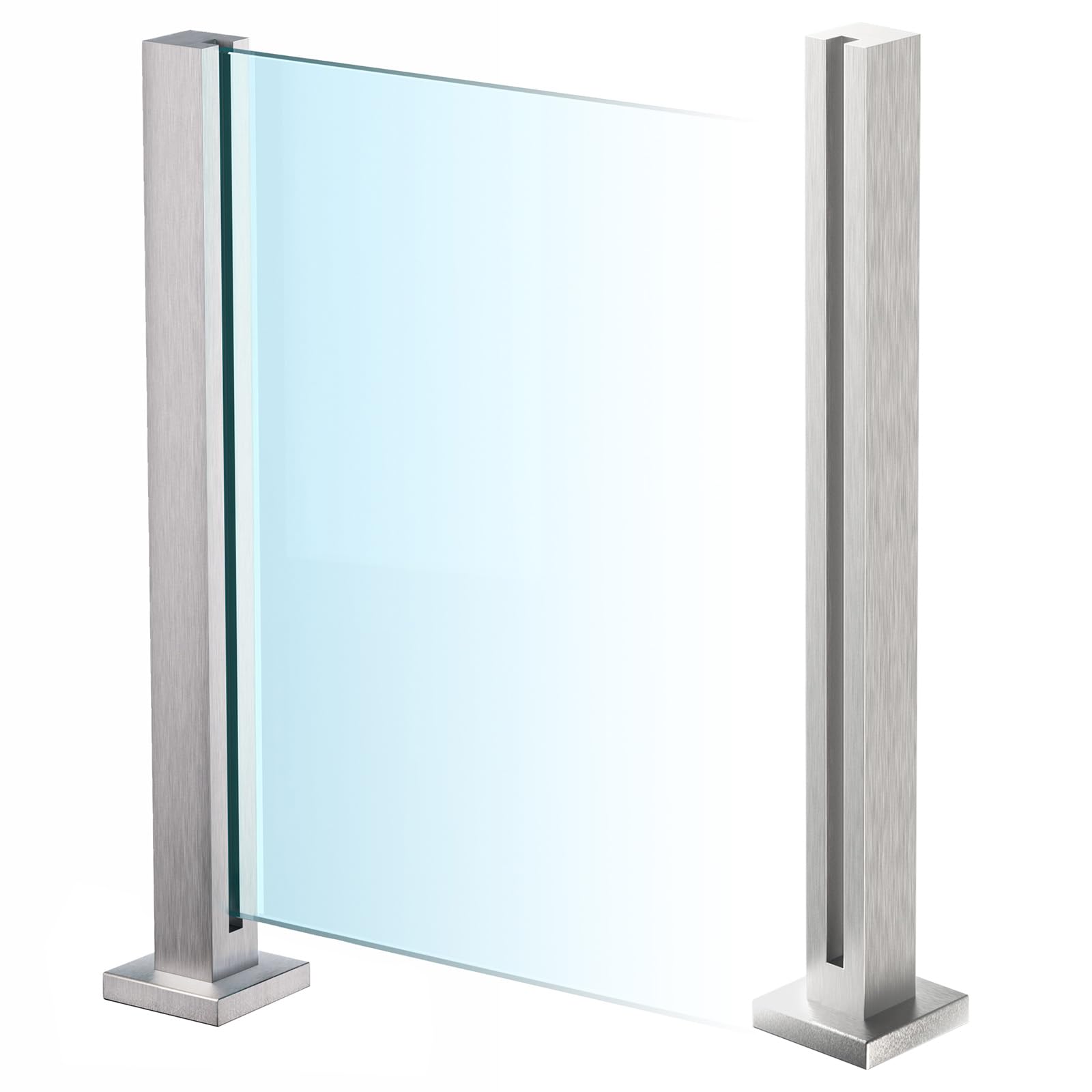 Photo 1 of (PARTIAL SET) (GLASS NOT INCLUDED) Cvter Glass Railing Post, 304 Stainless Steel/No-Punch Glass Railing with Spigot Slots & Base, Heavy-Duty Glass Clamp Bracket for Deck Balusters, Balcony, Patio, Stairs, Silver, 23.6in, 60cm