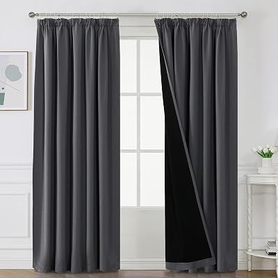 BellaHills 100% Blackout Curtains 2 Panels 90x90 Charcoal Grey Thermal