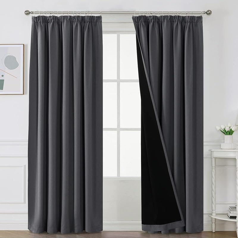 BellaHills 100% Blackout Curtains 2 Panels 90x90 Charcoal Grey Thermal