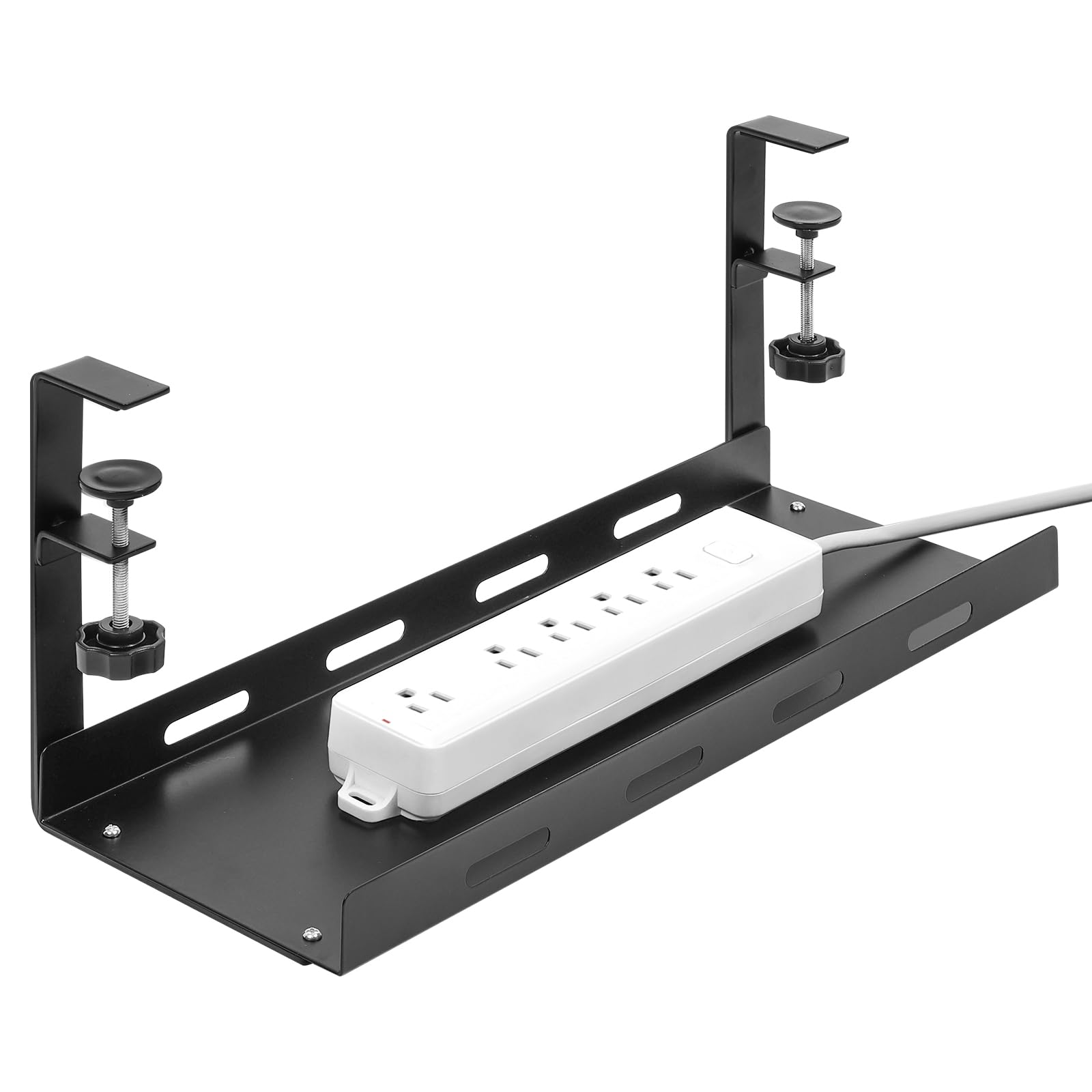 Photo 1 of 16.5" Under Desk Cable Management Tray - Metal Cord Organizer with Heavy-Duty Clamp, No Drilling, Workspace Organizer for Office/Home (Black)