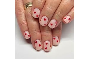 JNRNALI Heart Press on Nails Short Square Fake Nails Valentines Acrylic Nails with Heart Designs Valentine's Day False Nails Full Cover Glue on Nails Valentines Nails for Women 24Pcs